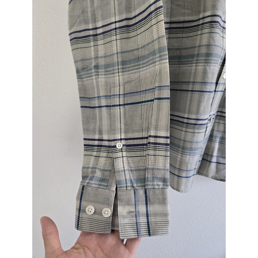 Theory Mens Gray Blue Plaid Flannel Button Down Shirt Size Small Office Business - Picture 4 of 6
